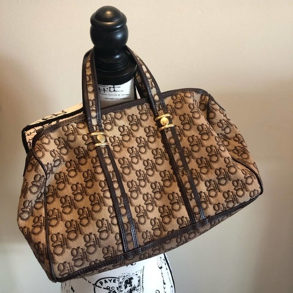 GILI Purse Travel Bag Wallet Canvas Tan Monogram 2 piece Set Vintage Rare Luxury - Picture 6 of 14